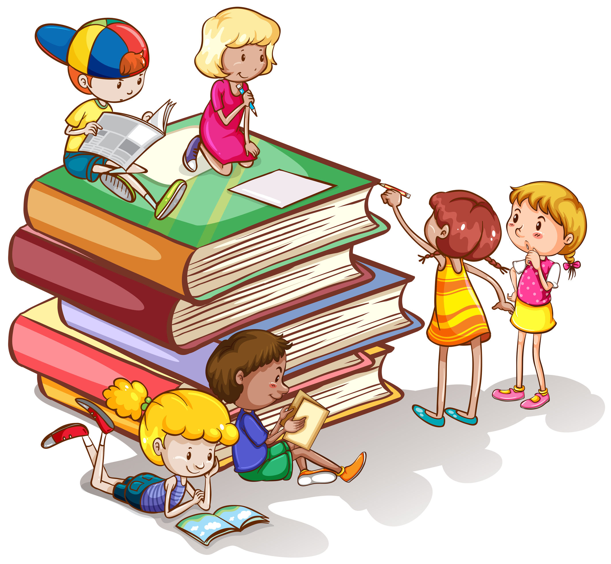 Дети с книгами на прозрачном фоне